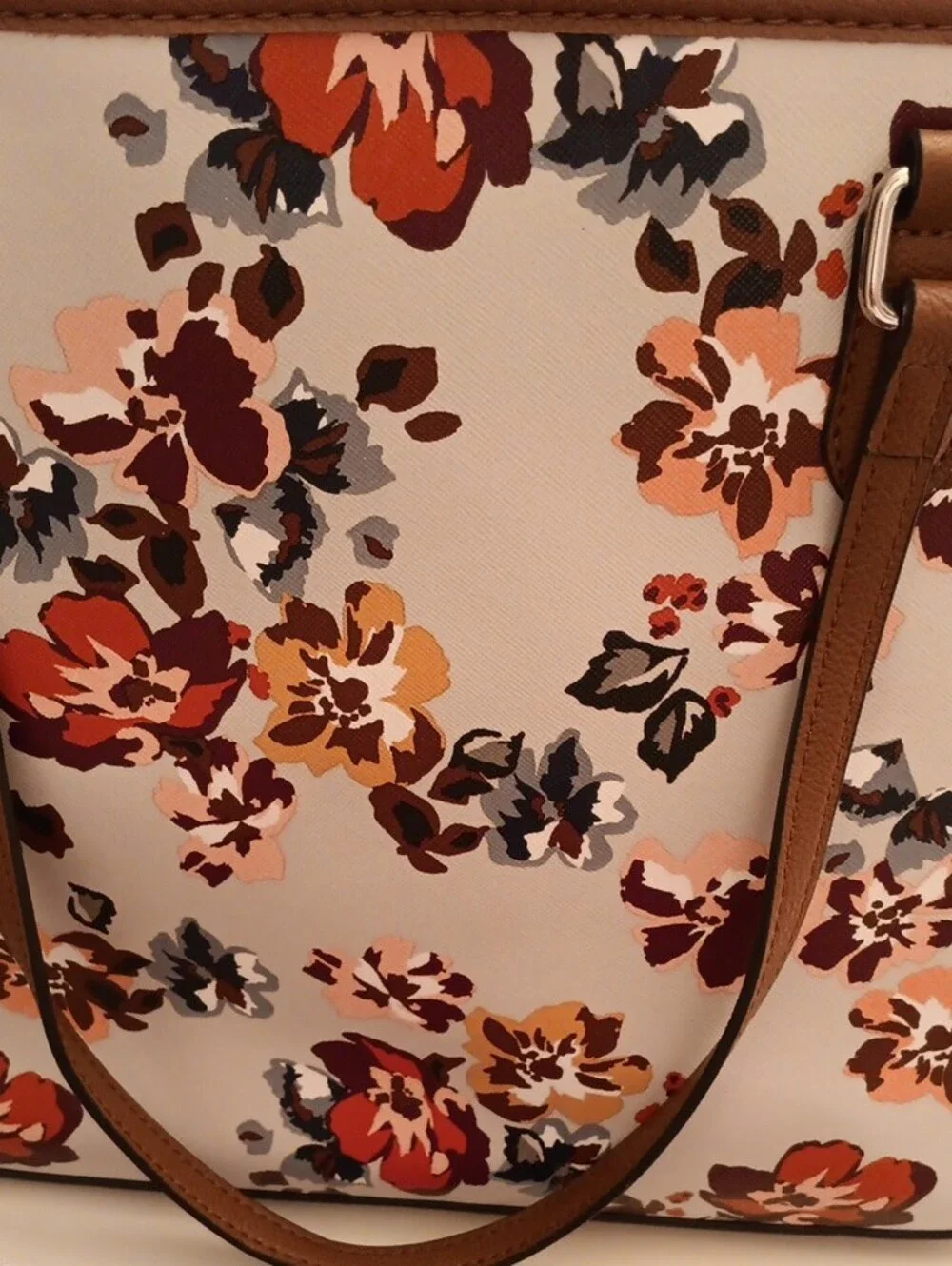 Nine West Floral Tote with Brown Trim